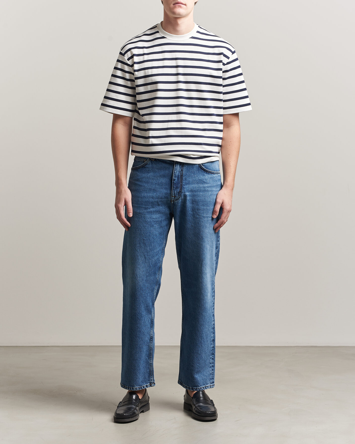 Herren | T-Shirts | Filippa K | Striped Crew Neck T-Shirt White/Navy
