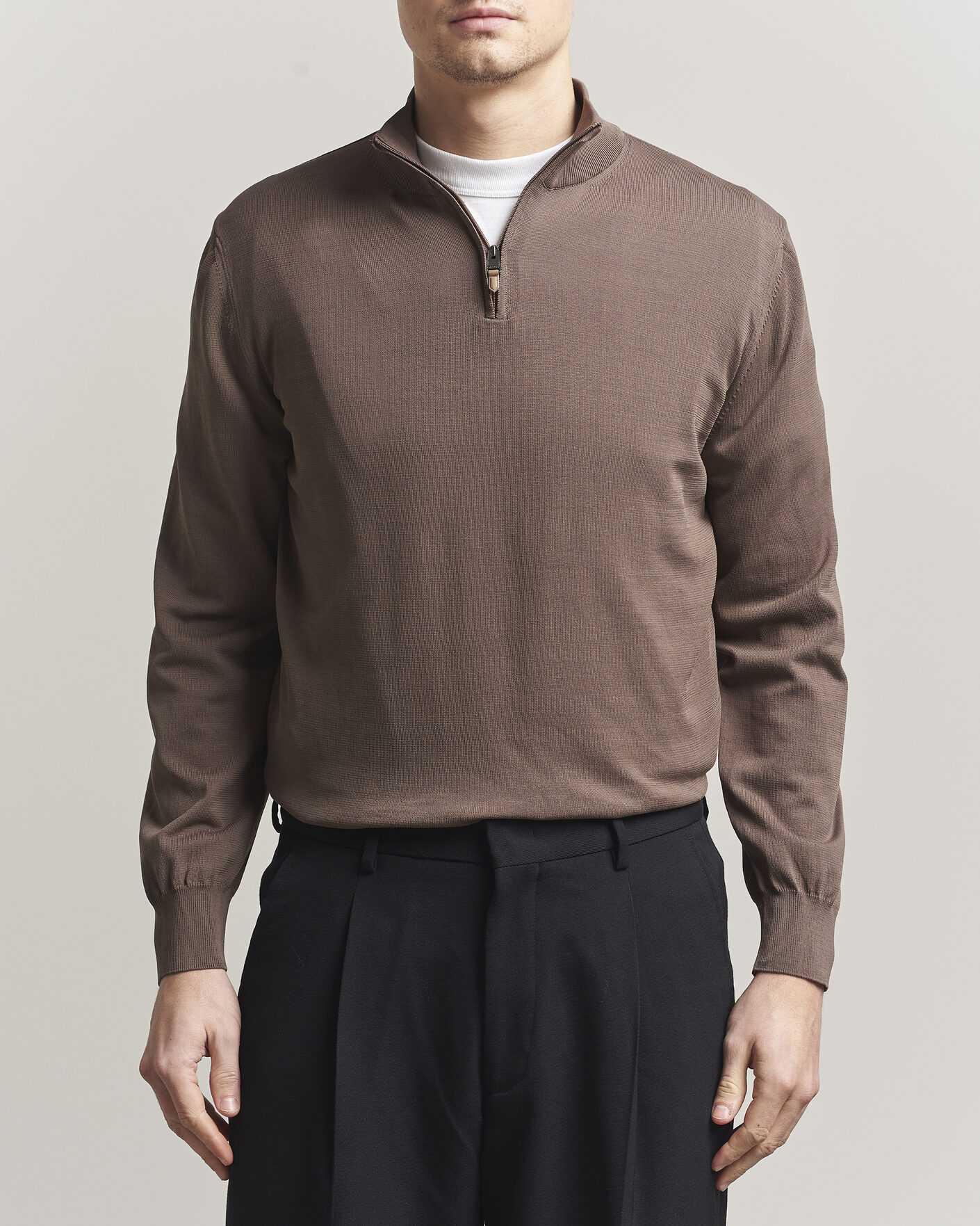 Herren | Pullover | Canali | Cotton Half Zip Brown