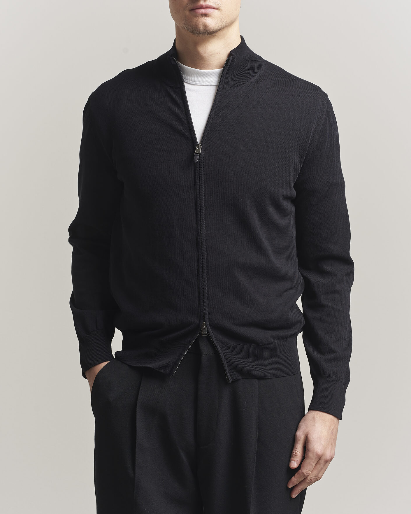 Herren | Pullover | Canali | Cotton Full Zip Black