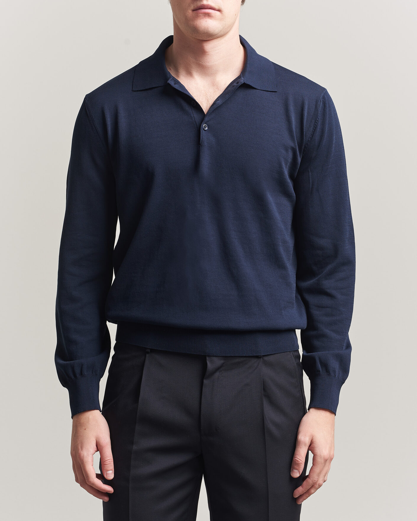 Herren | Pullover | Canali | Cotton Long Sleeve Polo Navy