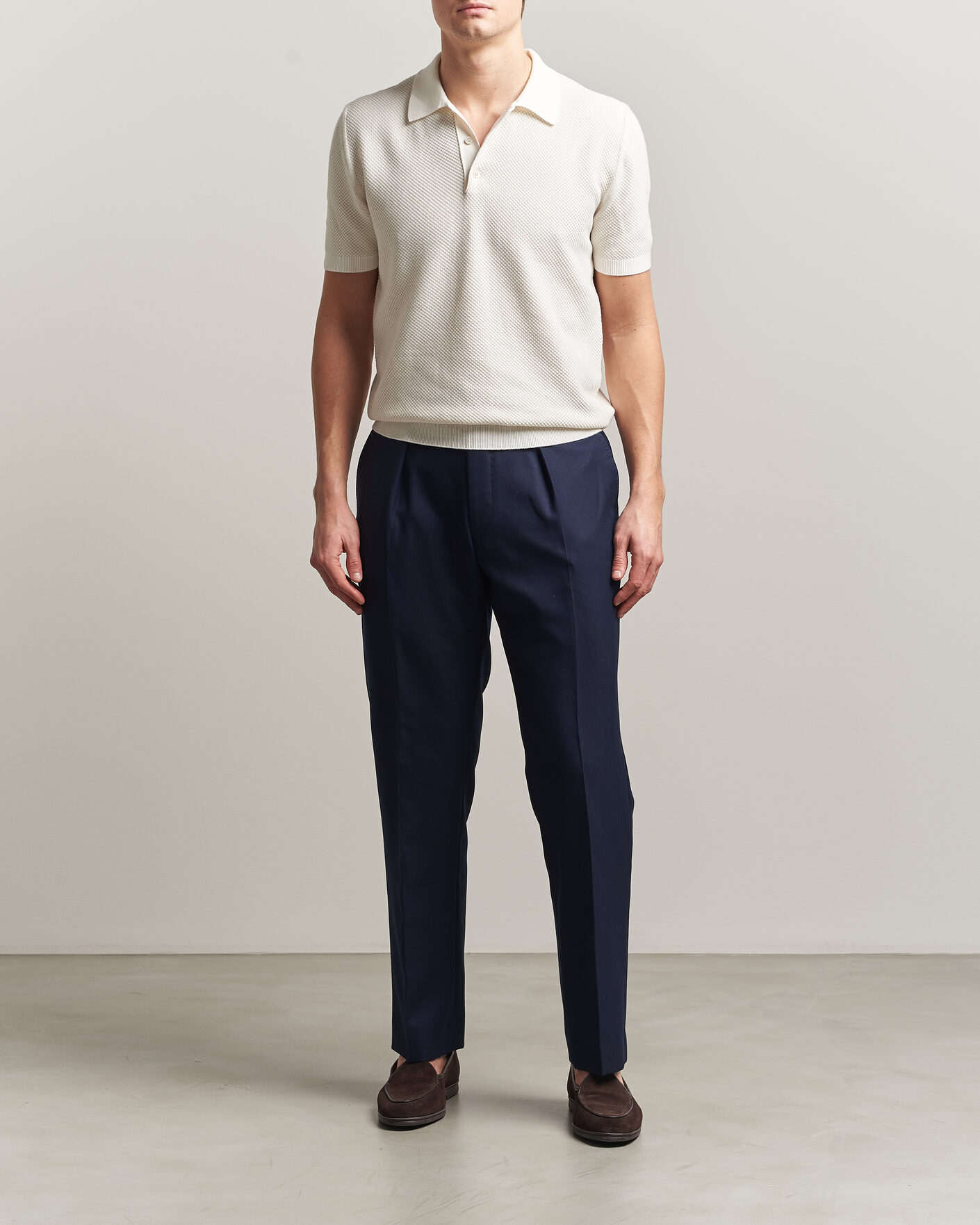 Herren | Poloshirts | Canali | Textured Knit Short Sleeve Polo Off White