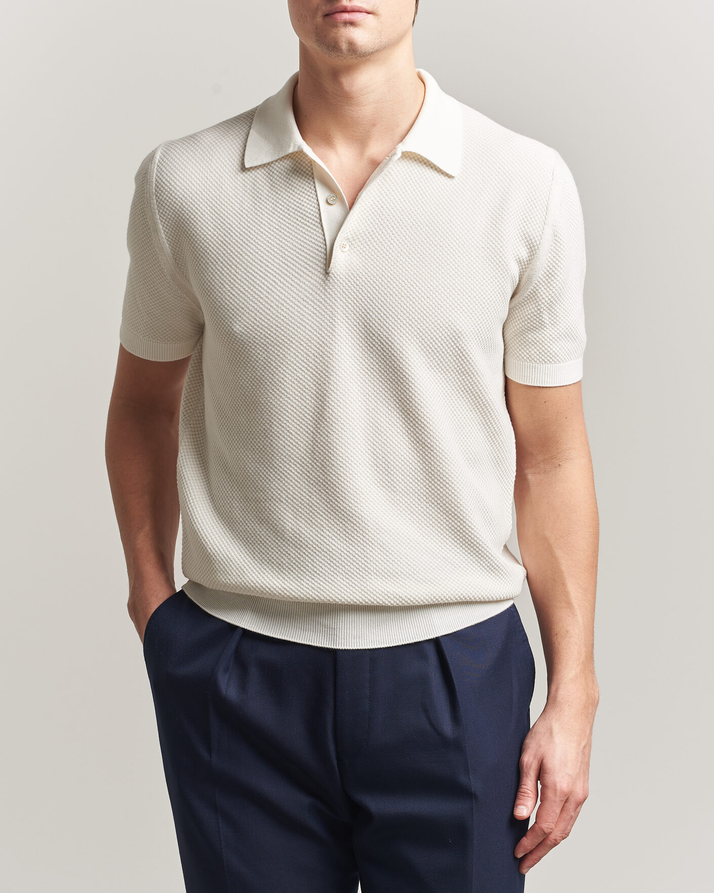 Herren | Poloshirts | Canali | Textured Knit Short Sleeve Polo Off White