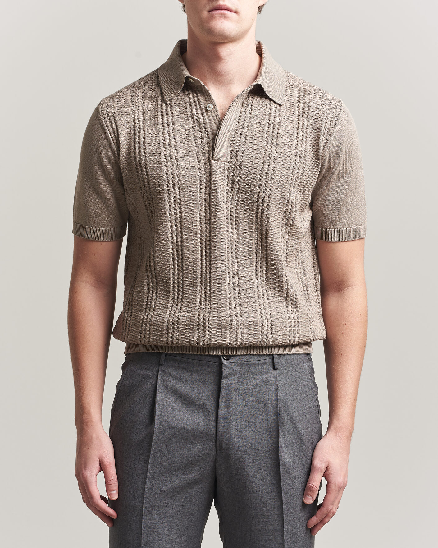 Herren | Poloshirts | Canali | Jacquard Short Sleeve Polo Beige