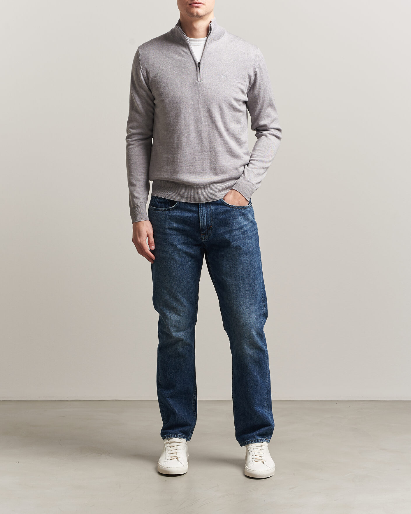 Herren | Pullover | J.Lindeberg | Kiyan Merino Half Zip Light Grey Melange