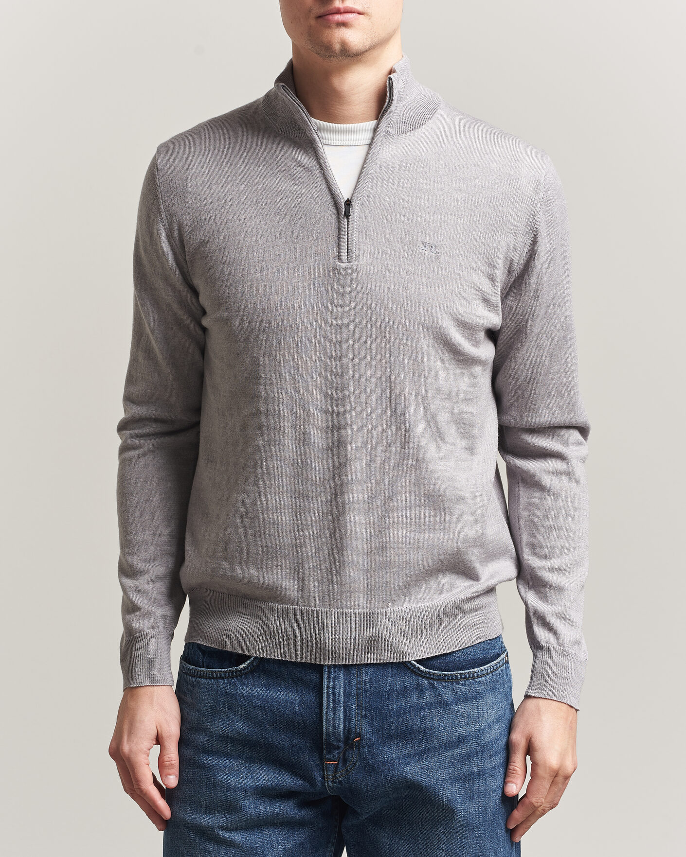 Herren | Pullover | J.Lindeberg | Kiyan Merino Half Zip Light Grey Melange