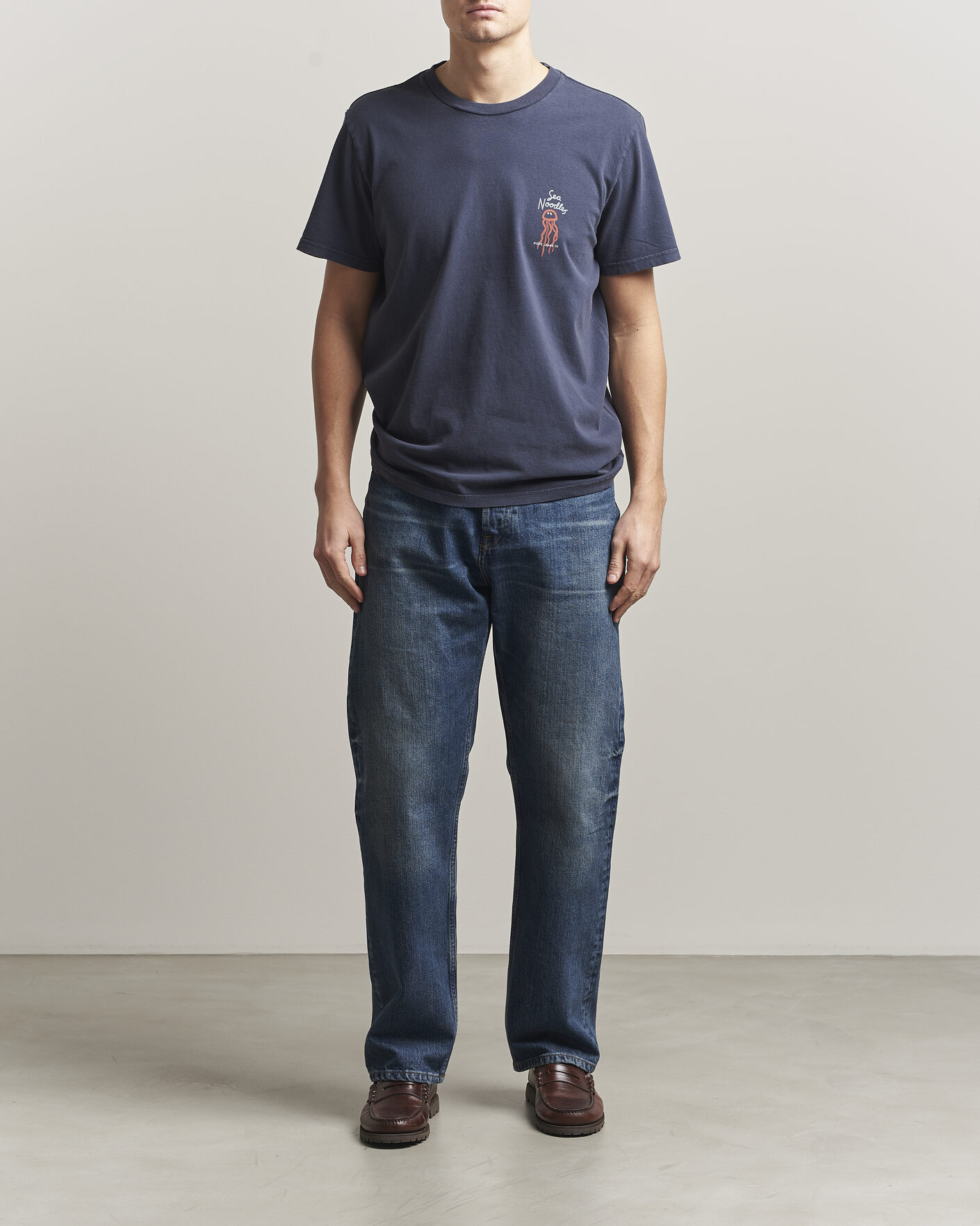 Herren | T-Shirts | Nudie Jeans | Roy Printed T-Shirt Dark Blue
