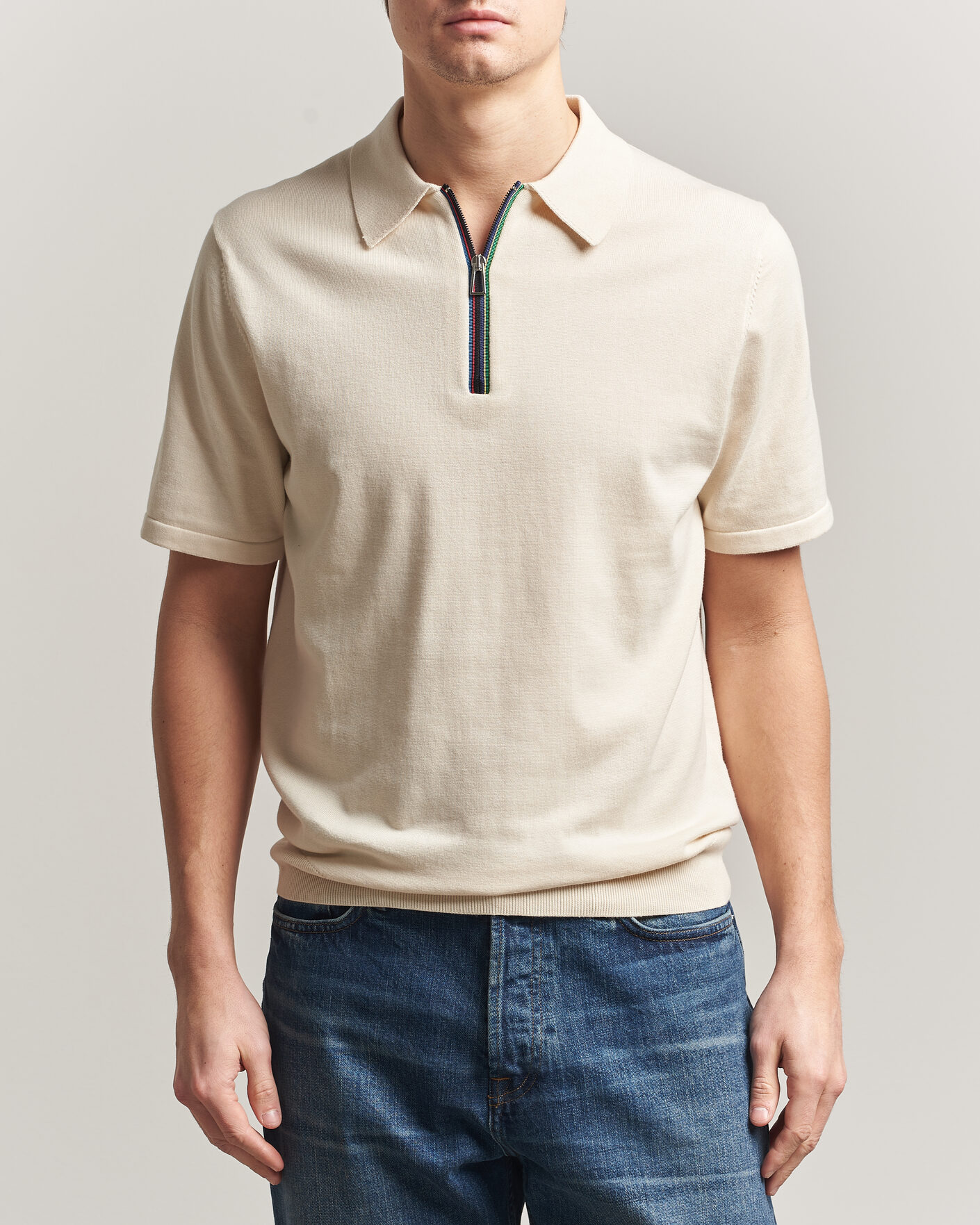 Herren | Poloshirts | PS Paul Smith | Cotton Knitted Half Zip Polo Off White