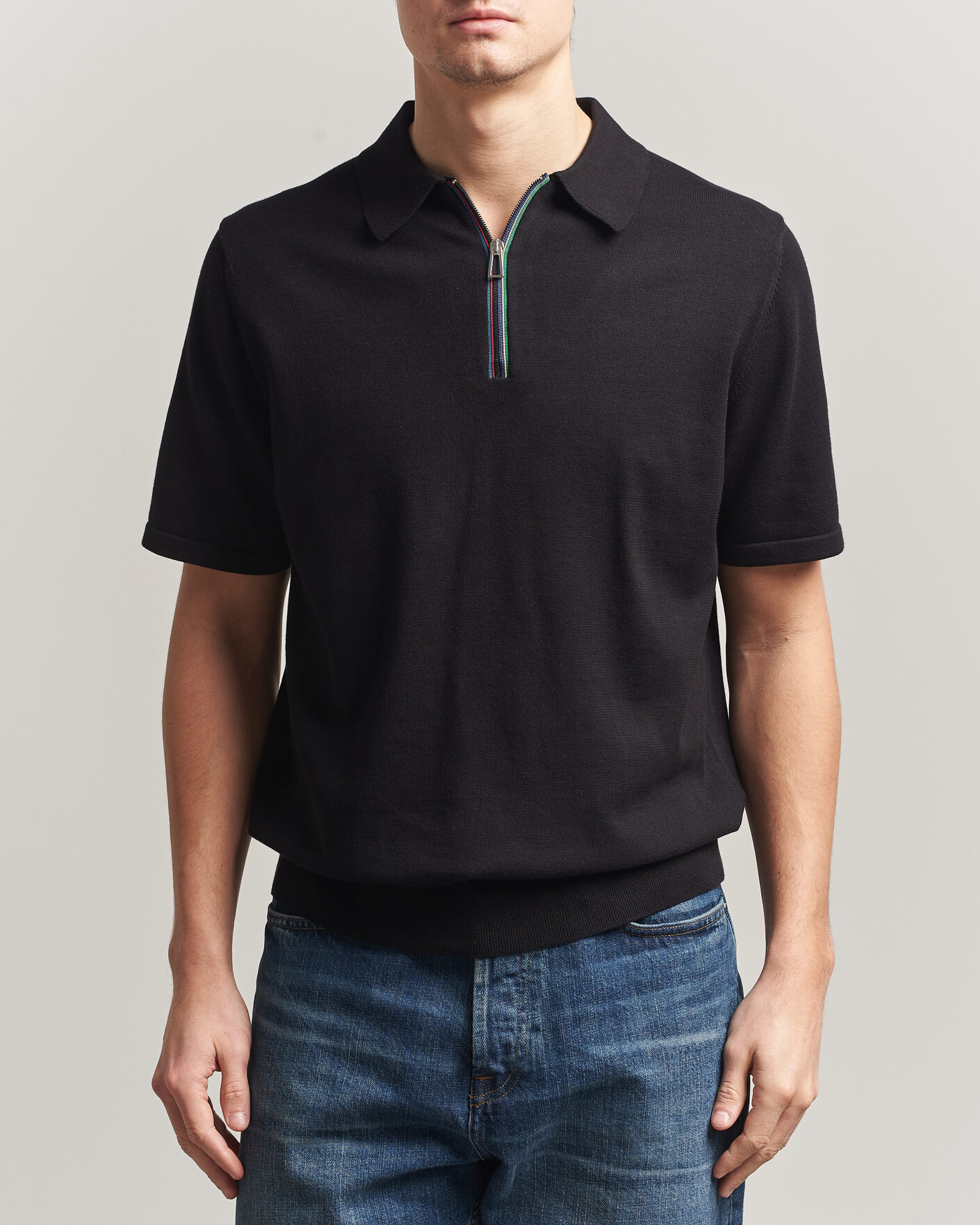 Herren | Poloshirts | PS Paul Smith | Cotton Knitted Half Zip Polo Black