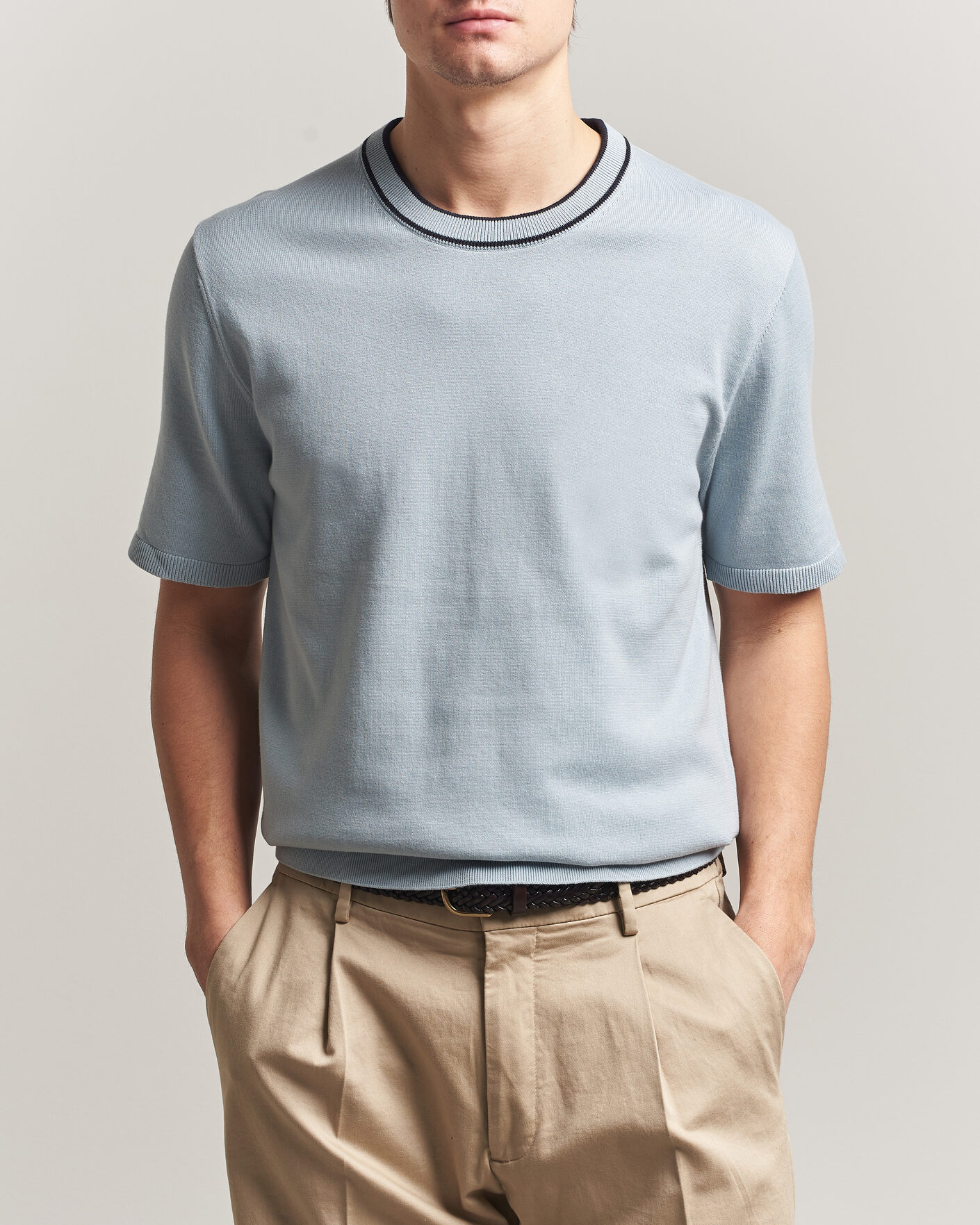 Herren | T-Shirts | PS Paul Smith | Cotton Knitted T-Shirt Light Blue