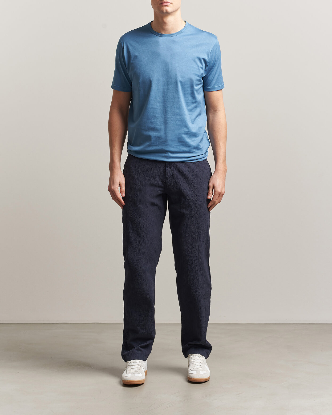Herren | T-Shirts | Sunspel | Crew Neck Q82 Cotton T-Shirt Air Force Blue