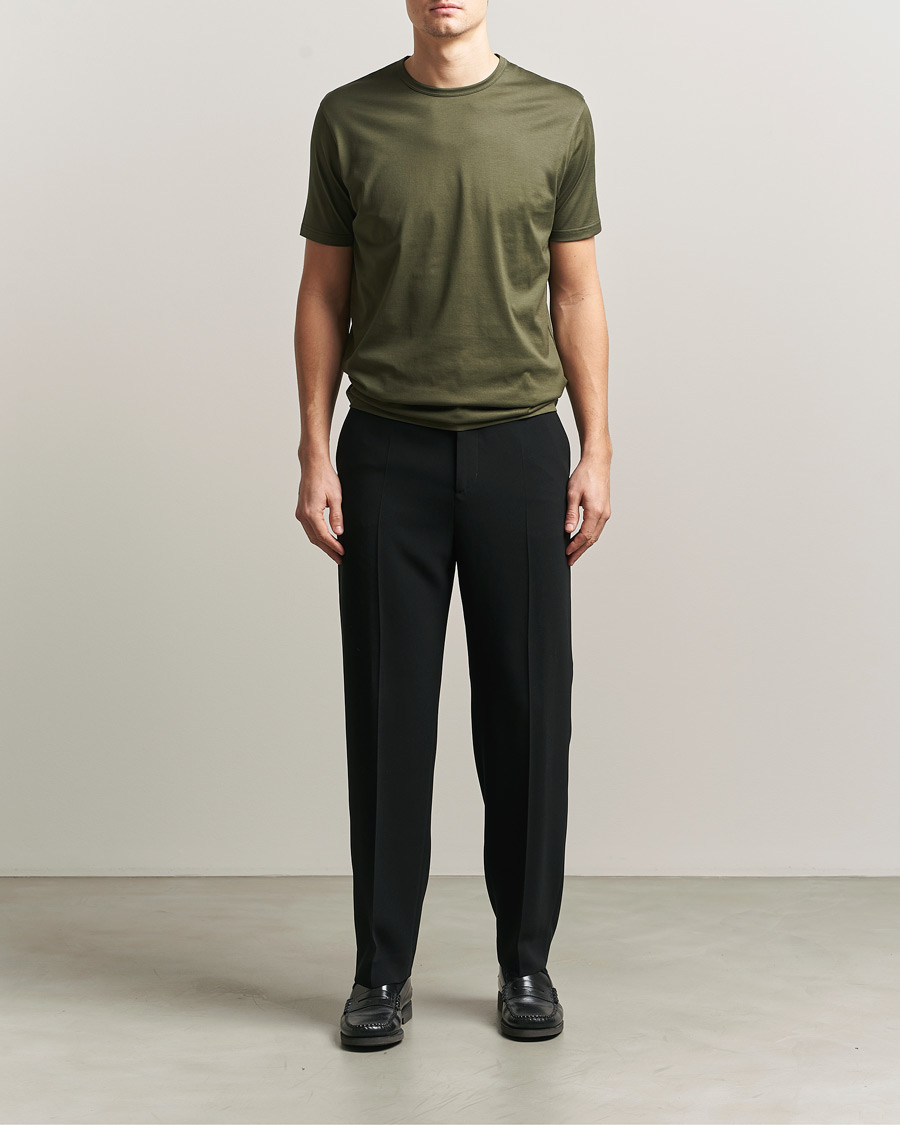 Herren | T-Shirts | Sunspel | Crew Neck Q82 Cotton T-Shirt Deep Olive