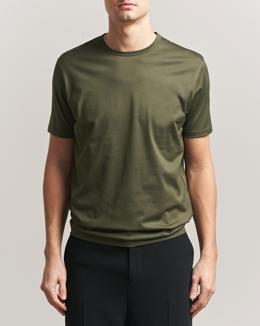 Herren | T-Shirts | Sunspel | Crew Neck Q82 Cotton T-Shirt Deep Olive