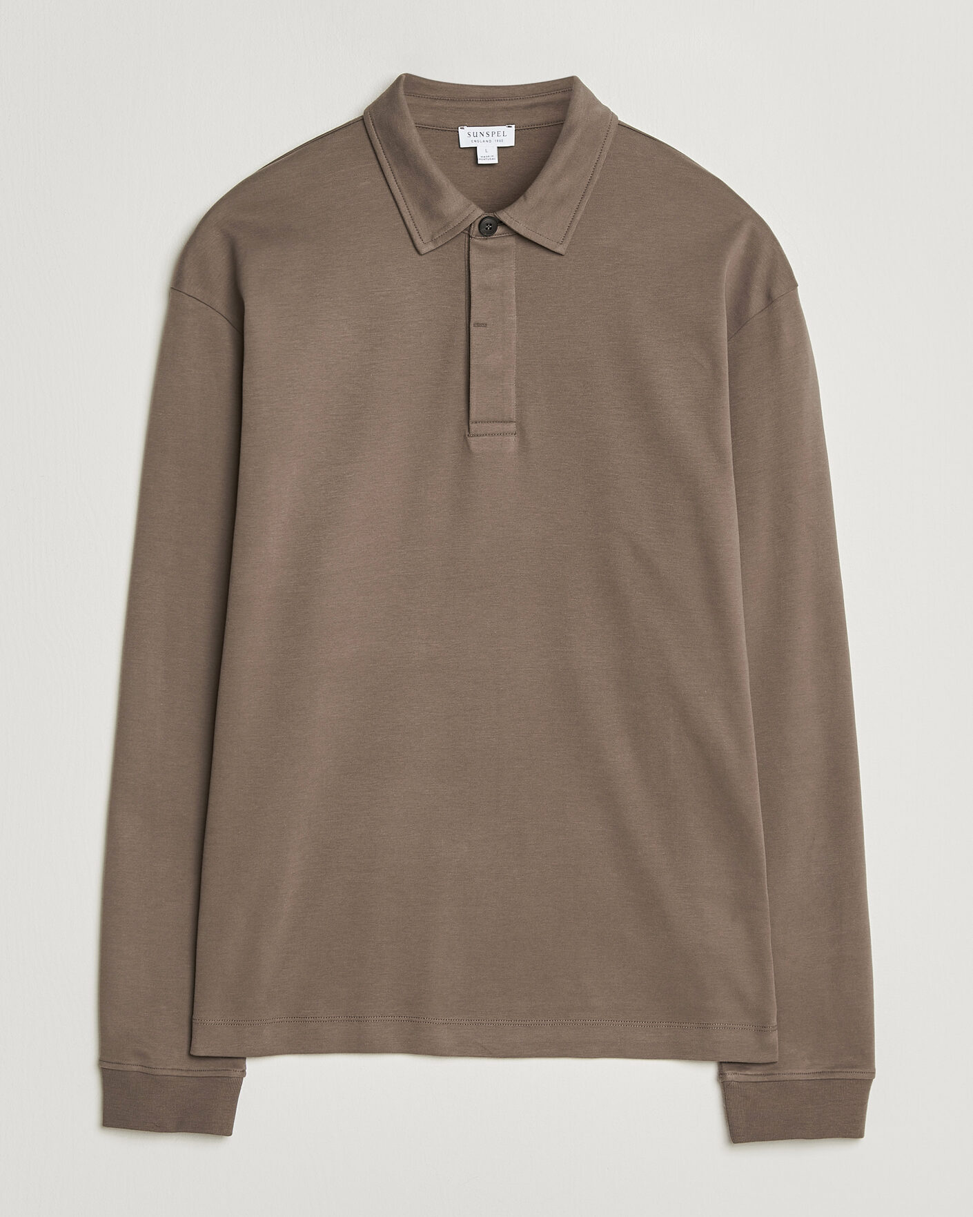 Herren | Poloshirts | Sunspel | Heavy Weight Supima Cotton Long Sleeve Polo Dark Cedar