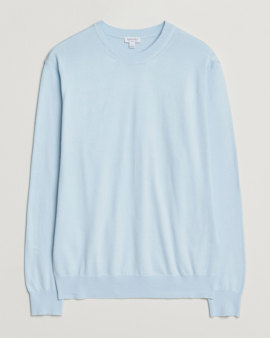 Herren | Pullover | Sunspel | Lightweight Knitted Cotton Crew Pastel Blue