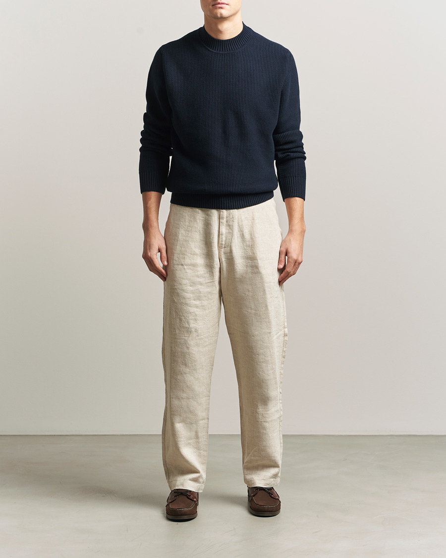 Herren | Pullover | Sunspel | Cotton Stitch Mock Neck Navy