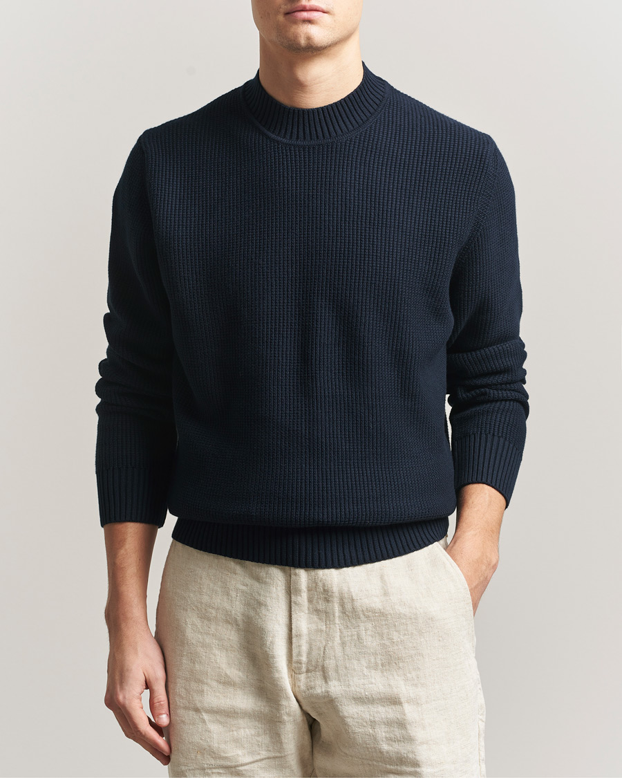 Herren | Pullover | Sunspel | Cotton Stitch Mock Neck Navy