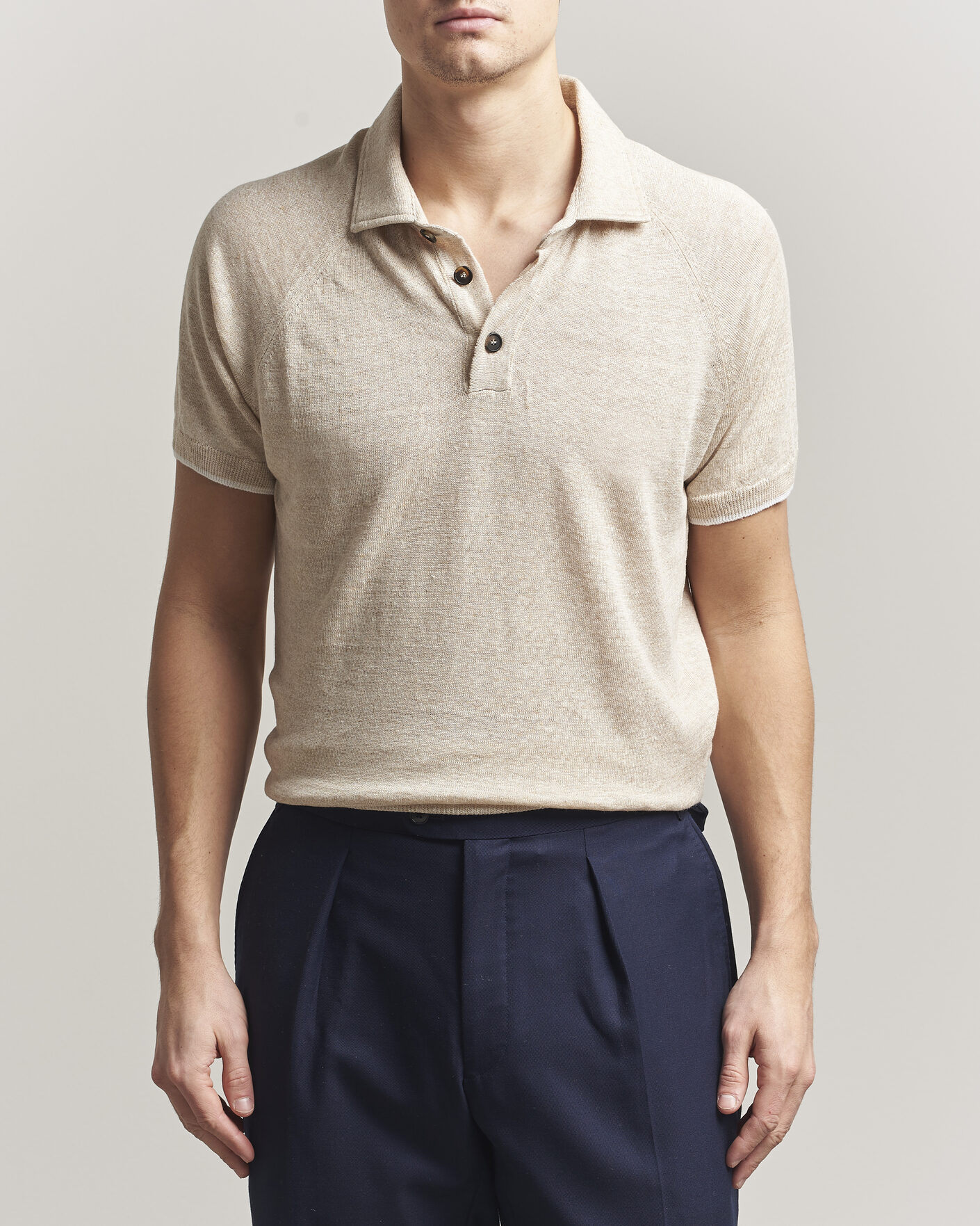 Herren | Poloshirts | Kiton | Linen Raglan Polo Shirt Ecru