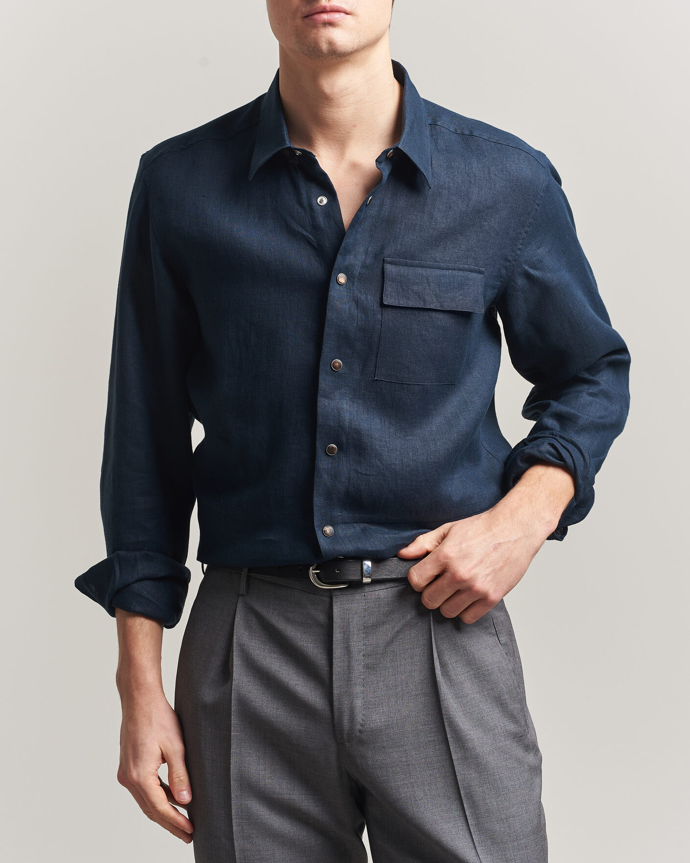 Herren | Hemden | Kiton | Linen Overshirt Navy