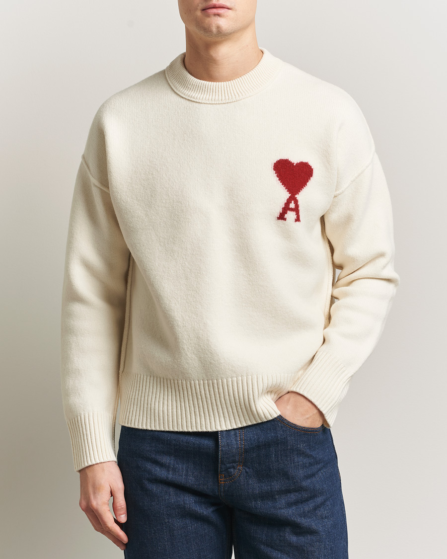 Herren | Pullover | AMI | Big Heart Wool Sweater Ecru