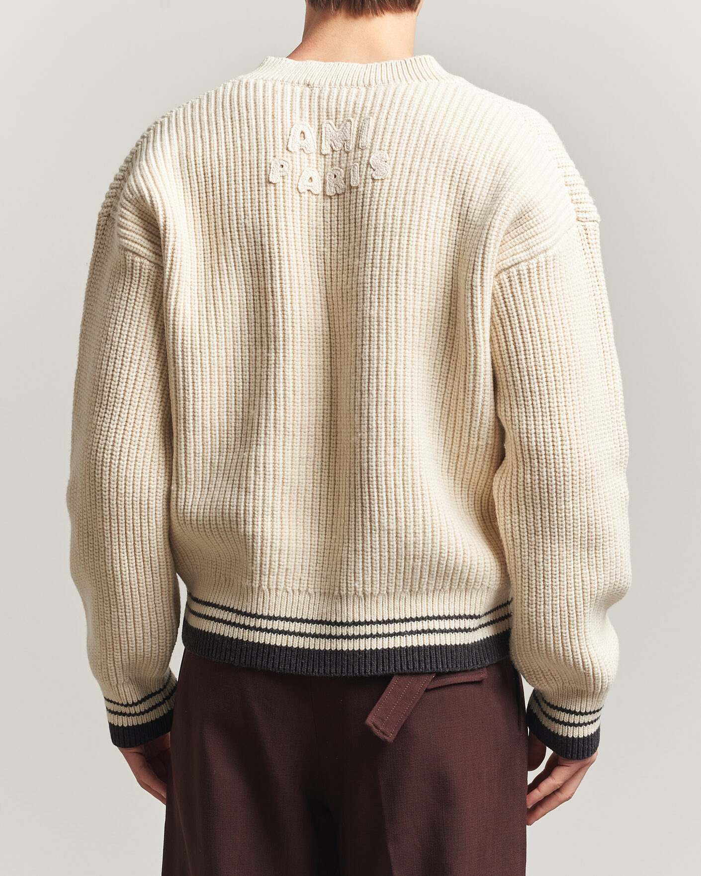 Herren | Pullover | AMI | Wool/Cotton Ribbed V-Neck Creme