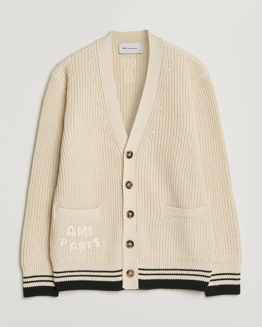 Herren | Pullover | AMI | Wool/Cotton Ribbed Cardigan Creme