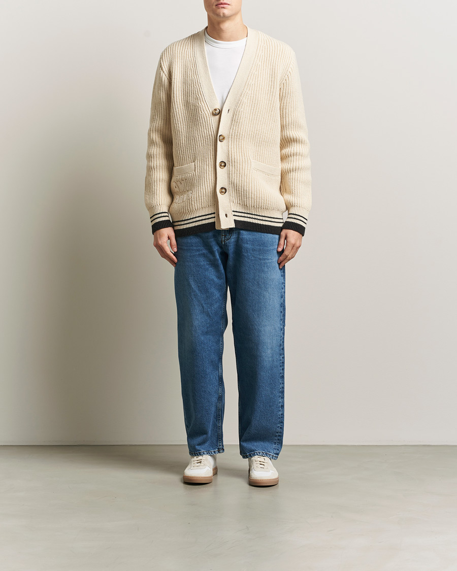 Herren | Pullover | AMI | Wool/Cotton Ribbed Cardigan Creme
