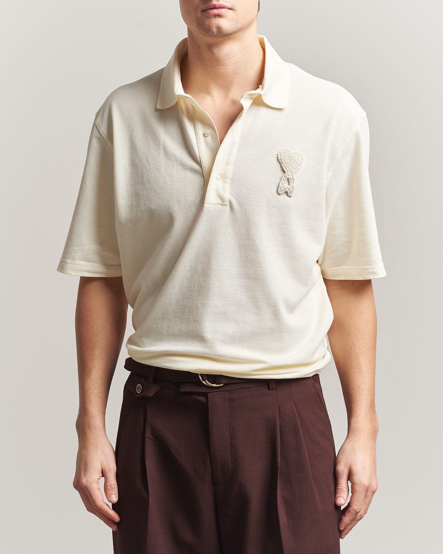 Herren | Poloshirts | AMI | Knitted Heart Logo Polo Creme