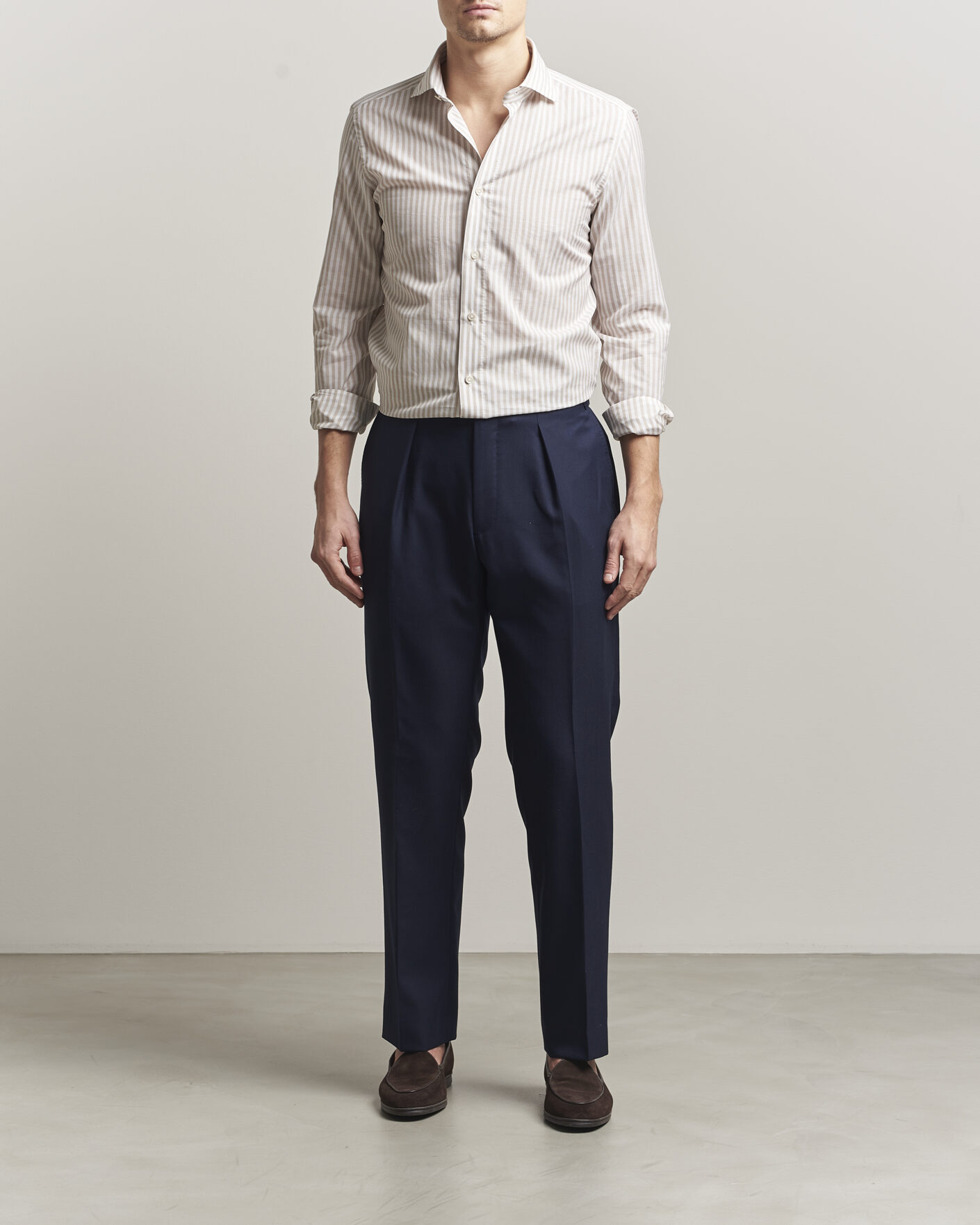 Herren | Hemden | 100Hands | Cotton/Linen Bengal Stripe Shirt Light Brown