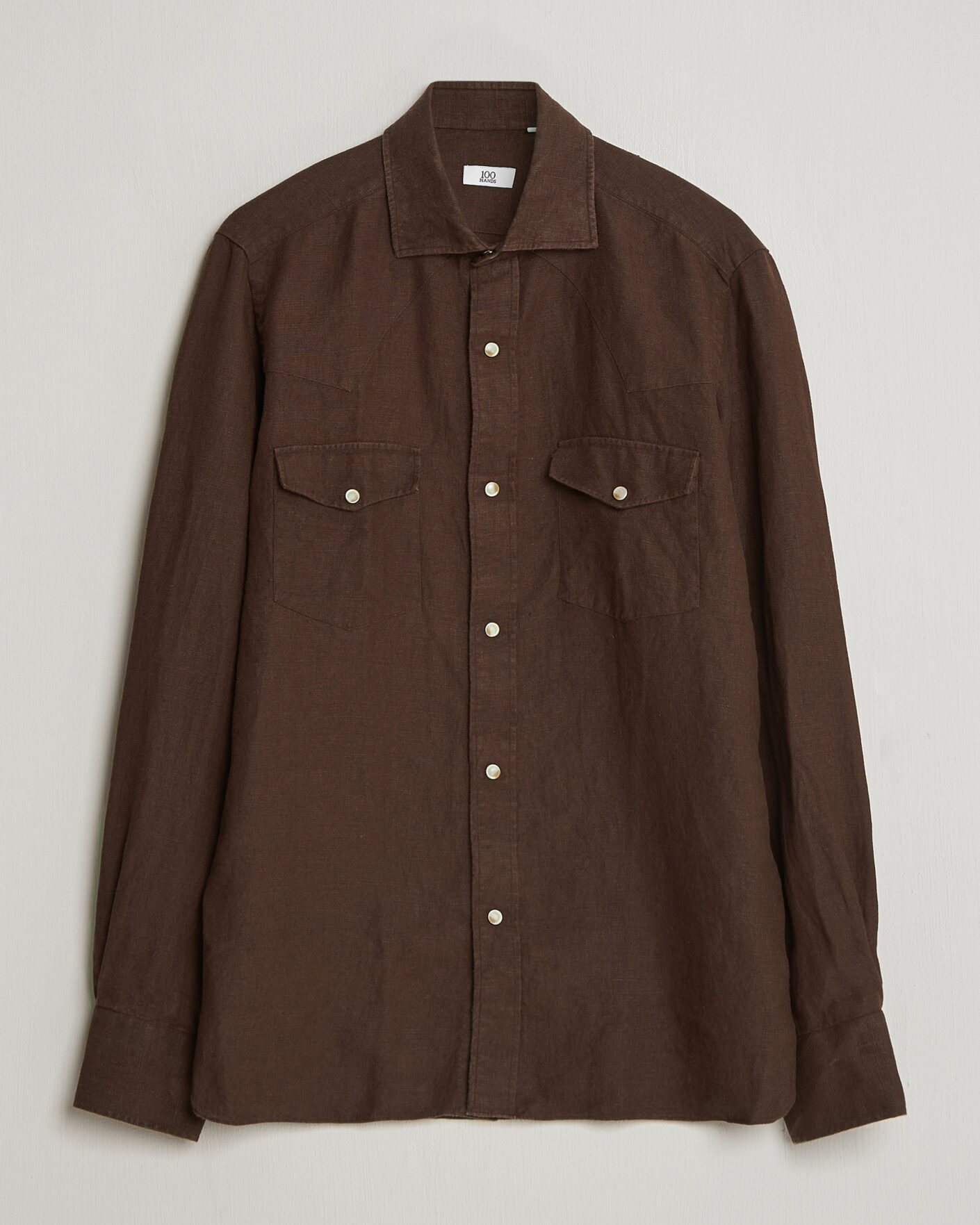 Herren | Hemden | 100Hands | Two Pocket Western Linen Shirt Chocolate