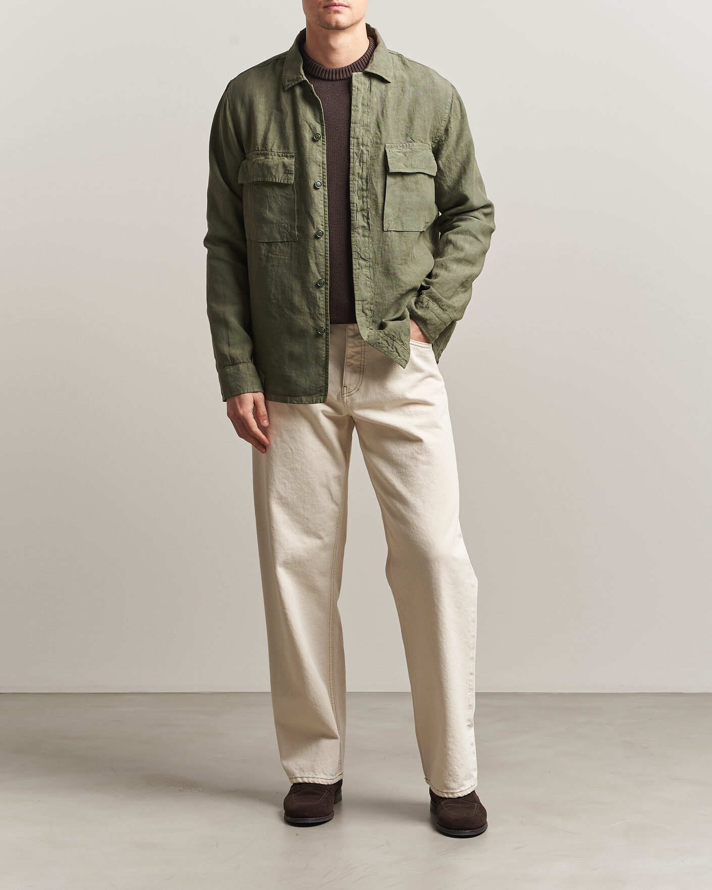 Herren | Jacken | Aspesi | Linen Overshirt Military