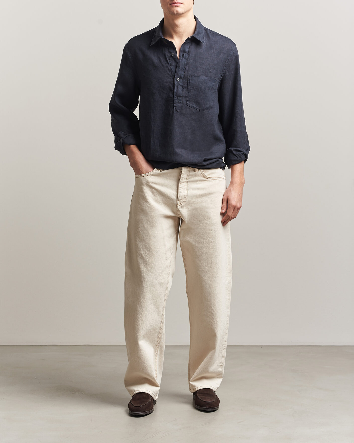 Herren | Hemden | Aspesi | Popover Linen Shirt Navy