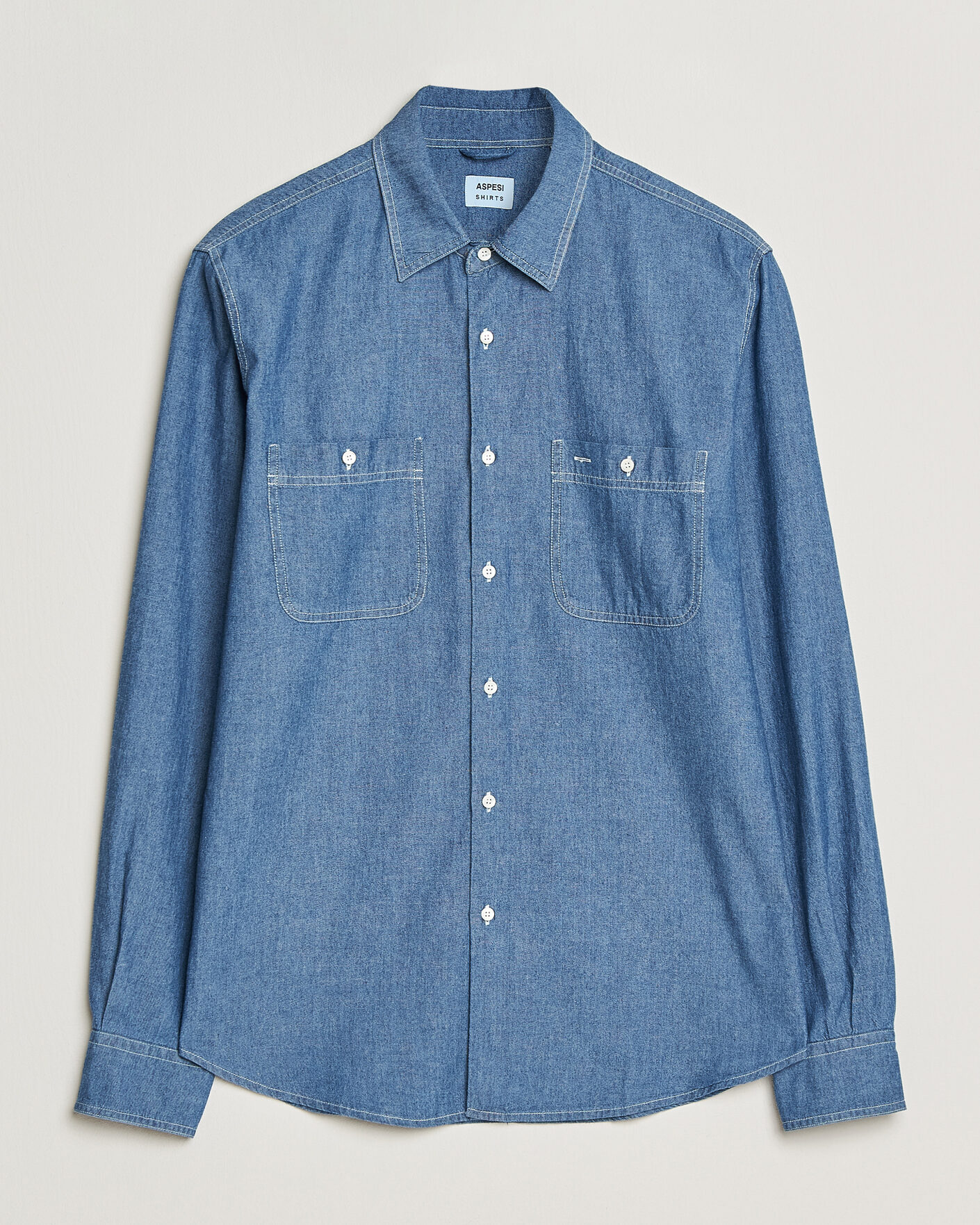 Herren | Hemden | Aspesi | Chambray Work Shirt Medium Blue