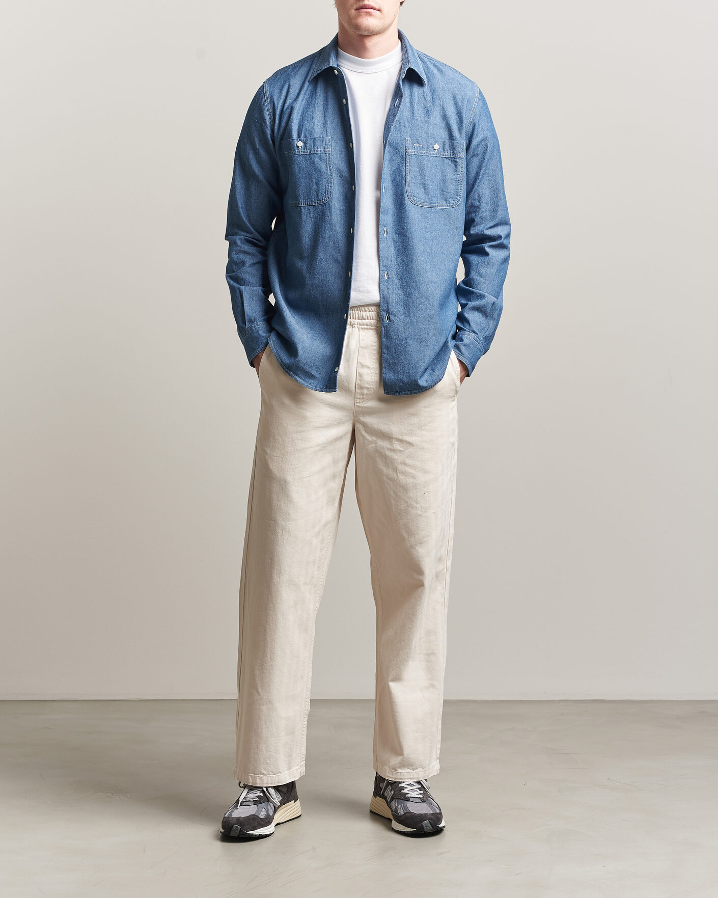 Herren | Hemden | Aspesi | Chambray Work Shirt Medium Blue
