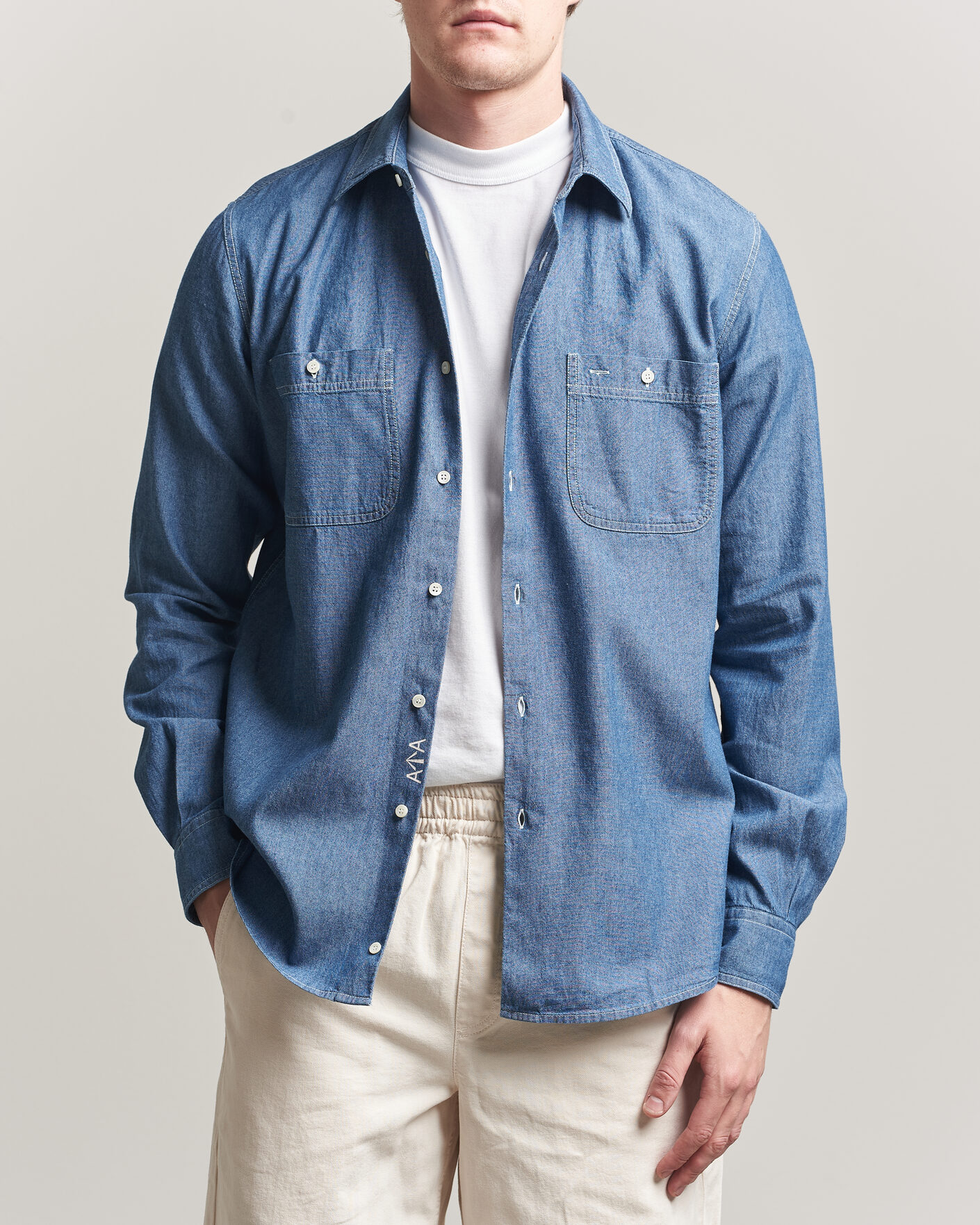 Herren | Hemden | Aspesi | Chambray Work Shirt Medium Blue