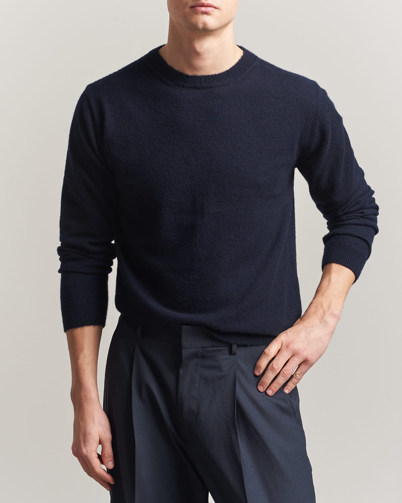 Herren | Pullover | Auralee | Brushed Cashmere/Cotton Crew Neck Navy