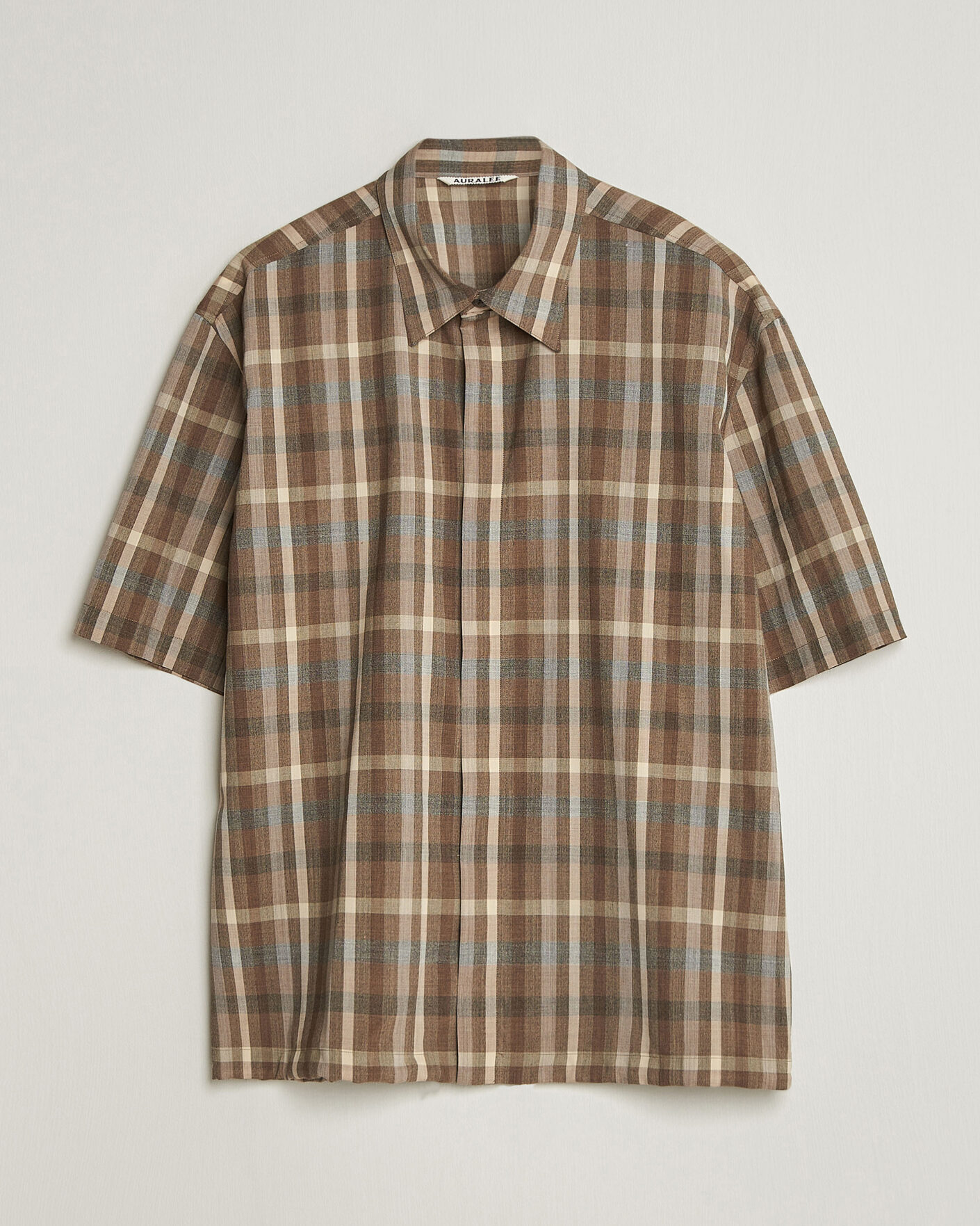 Herren | Hemden | Auralee | Tropical Wool Half Sleeve Shirt Brown Check