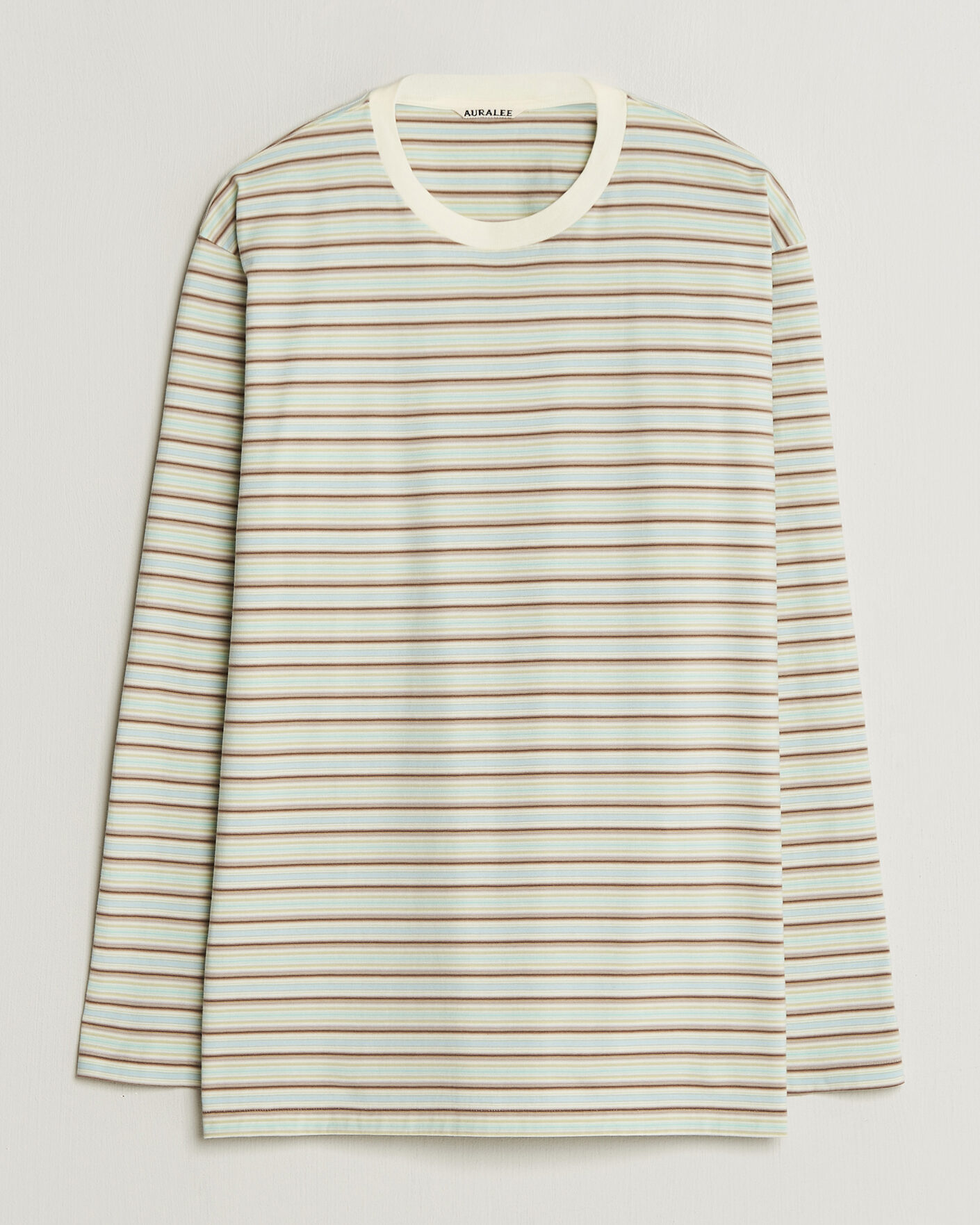 Herren | T-Shirts | Auralee | Long Sleeve Cotton T-Shirt Mint Stripe