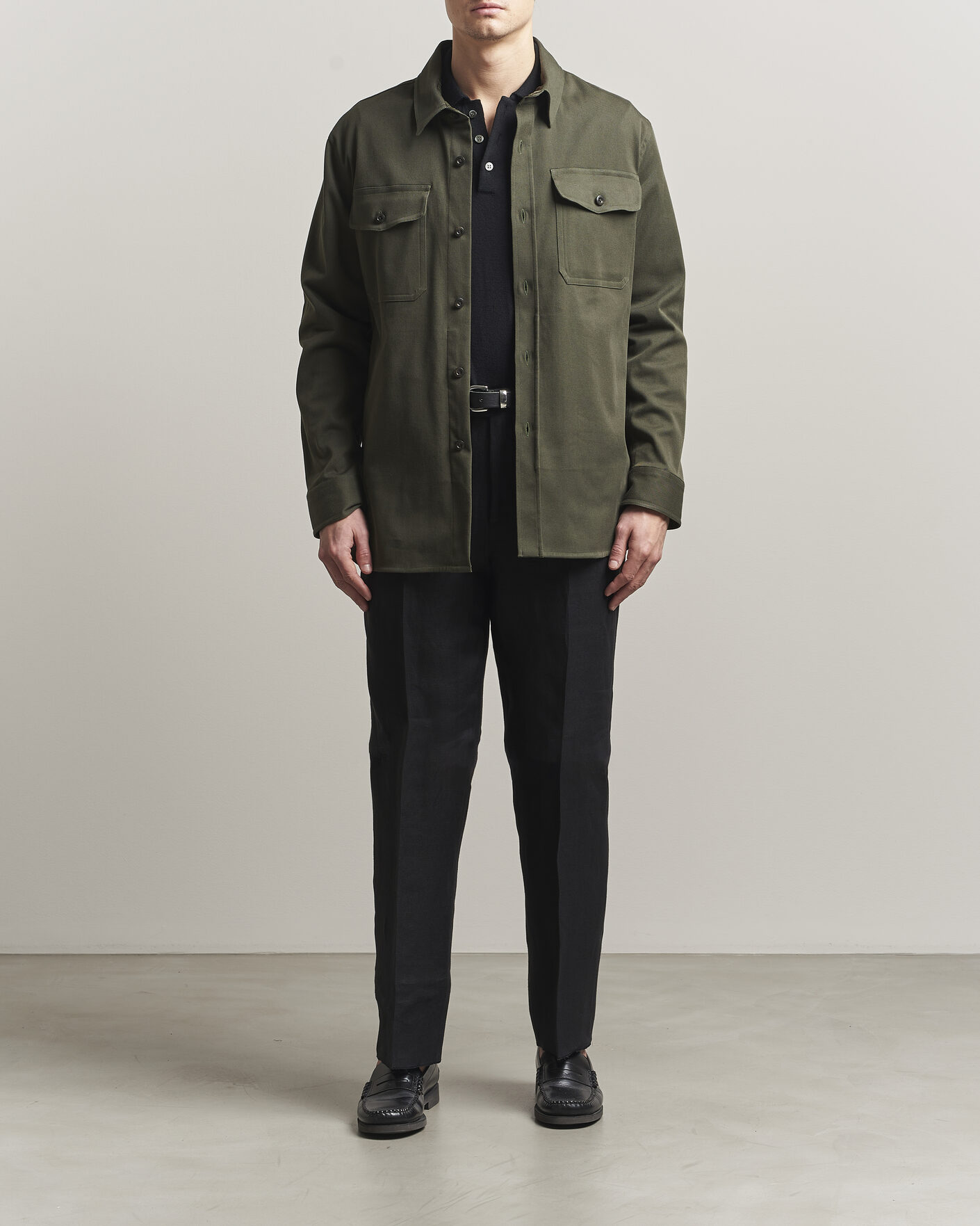 Herren | Hemden | Caruso | Twill Cotton Overshirt Dark Green