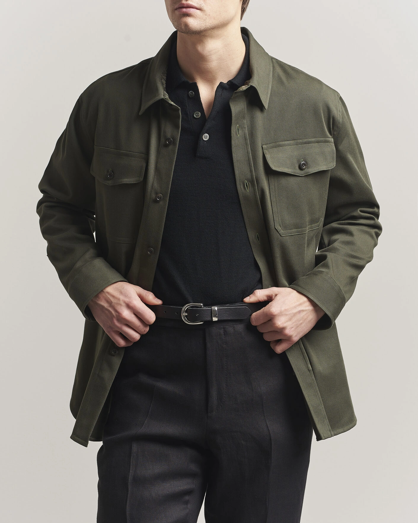 Herren | Hemden | Caruso | Twill Cotton Overshirt Dark Green