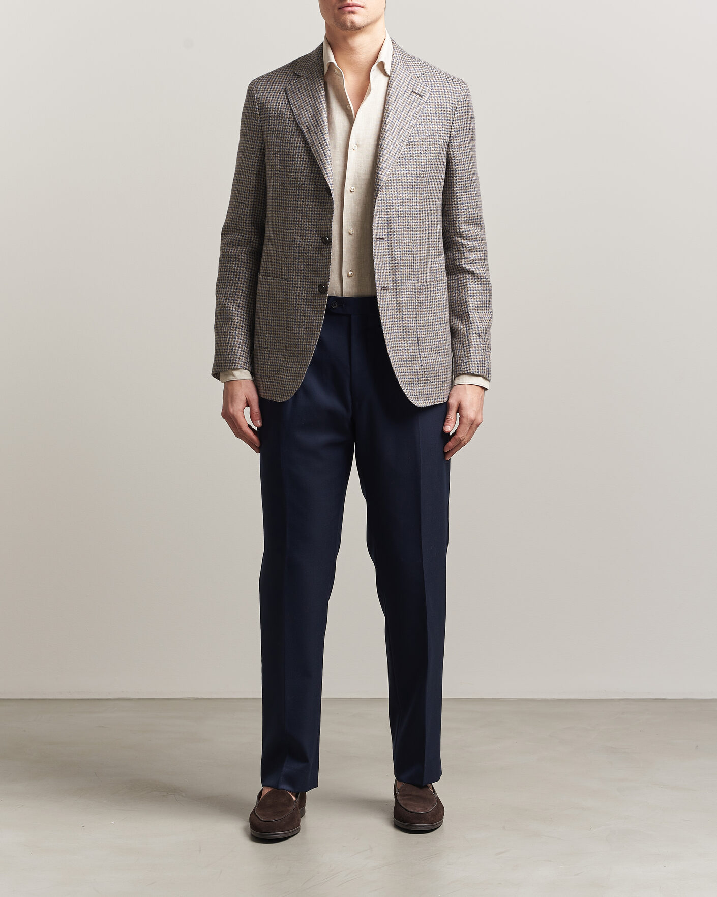 Herren | Sakkos | Caruso | Aida Linen/Wool Blazer Navy/Grey Check
