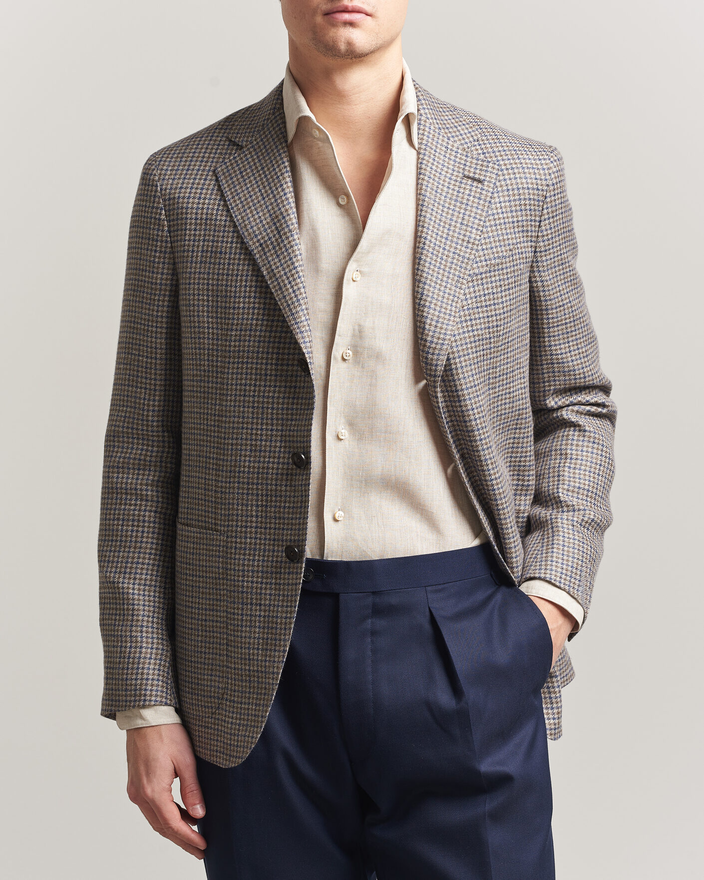 Herren | Sakkos | Caruso | Aida Linen/Wool Blazer Navy/Grey Check