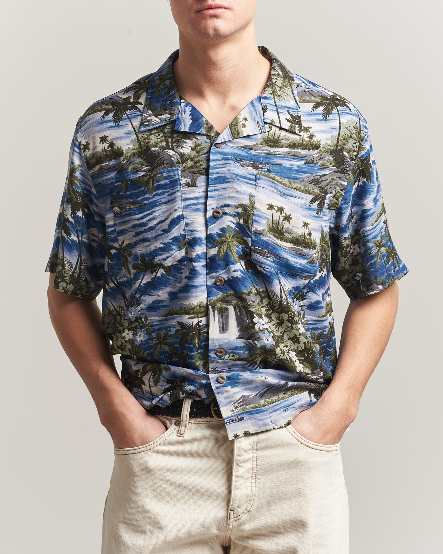 Herren | Hemden | RRL | Printed Camp Shirt Blue