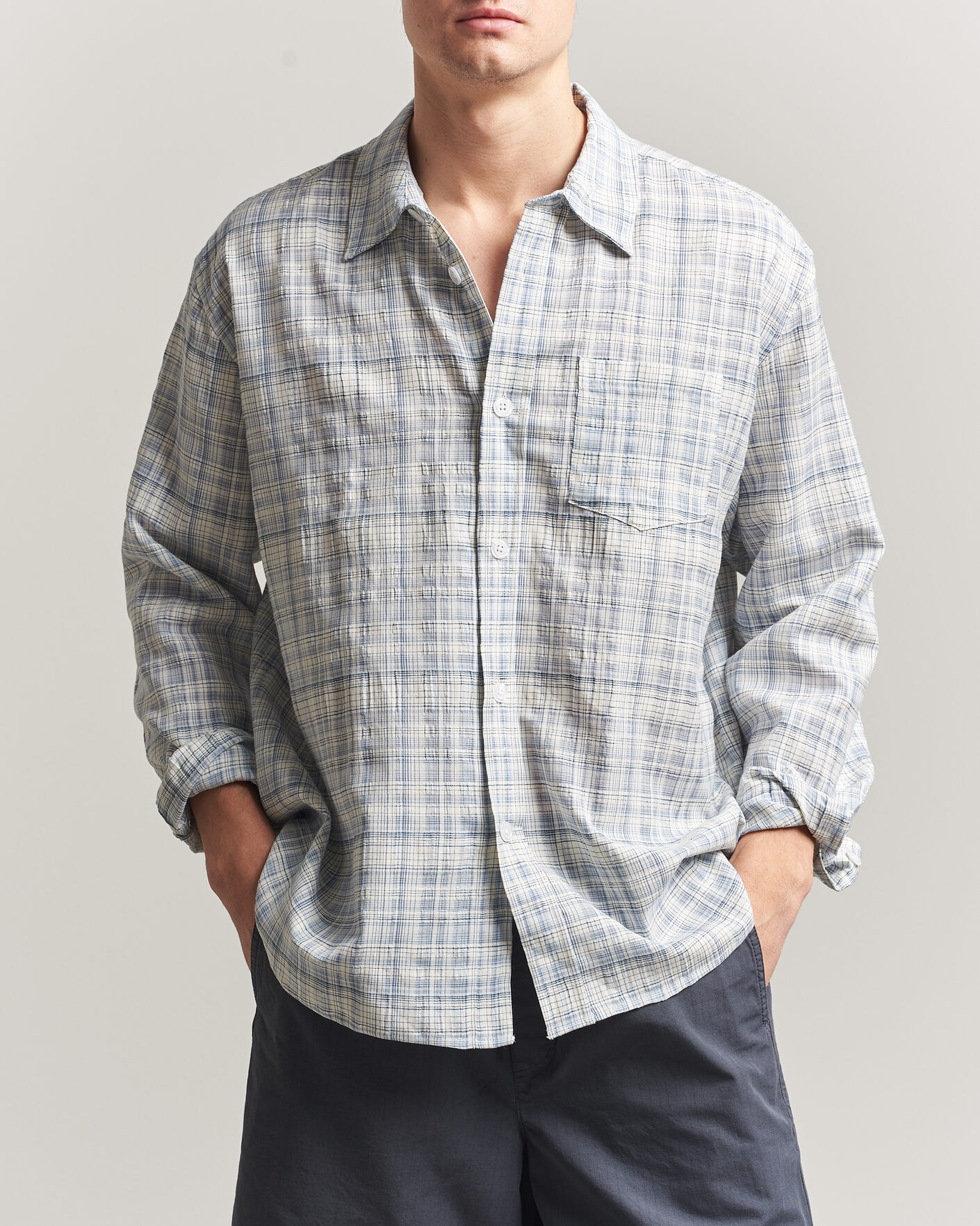 Herren | Hemden | Palmes | Cotton/Linen Shirt Light Blue Check