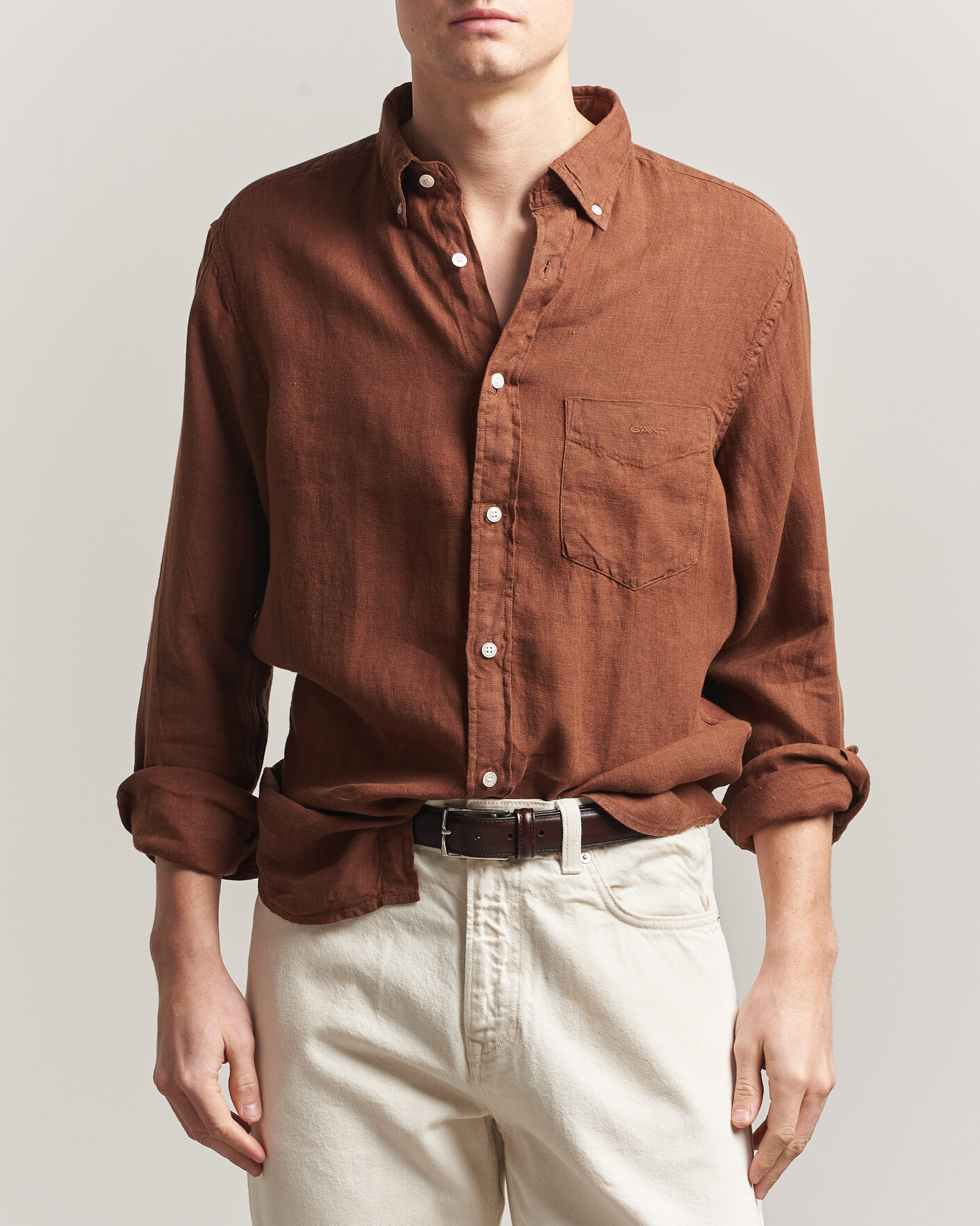 Herren | Hemden | Gant | Regular Fit Garment Dyed Linen Shirt Mahogany Brown