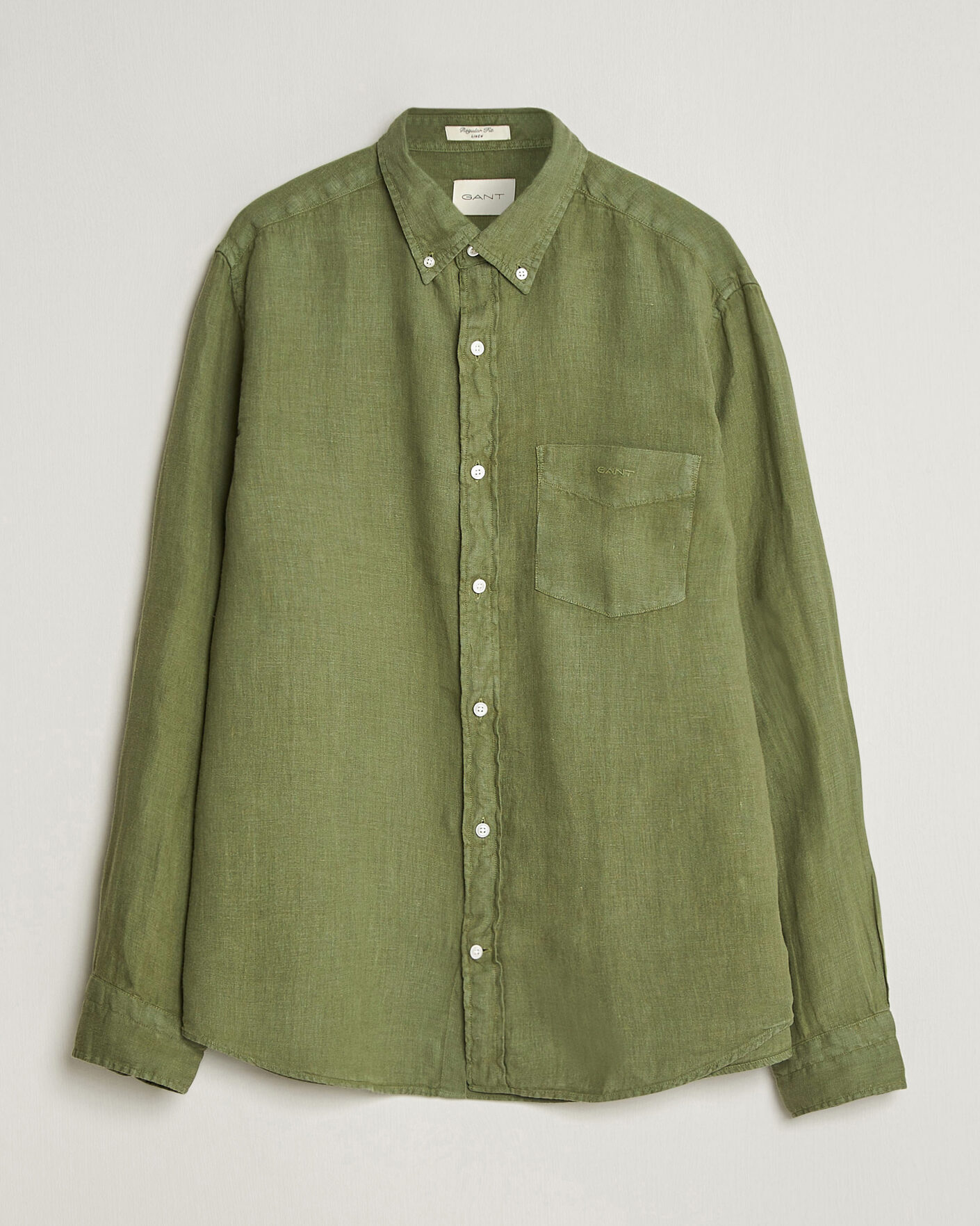 Herren | Hemden | Gant | Regular Fit Garment Dyed Linen Shirt Dry Herb Green