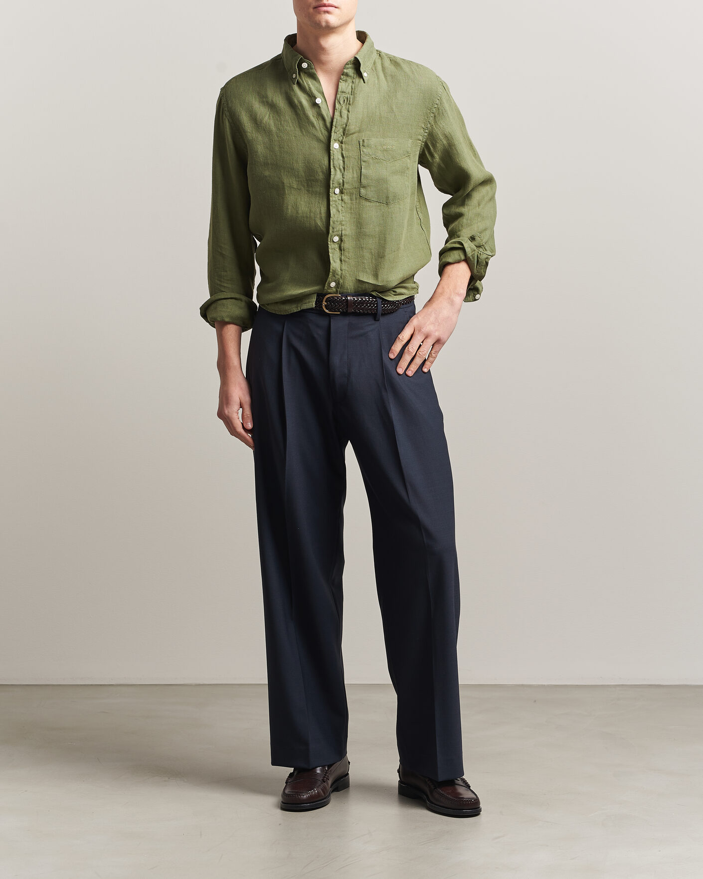 Herren | Hemden | Gant | Regular Fit Garment Dyed Linen Shirt Dry Herb Green