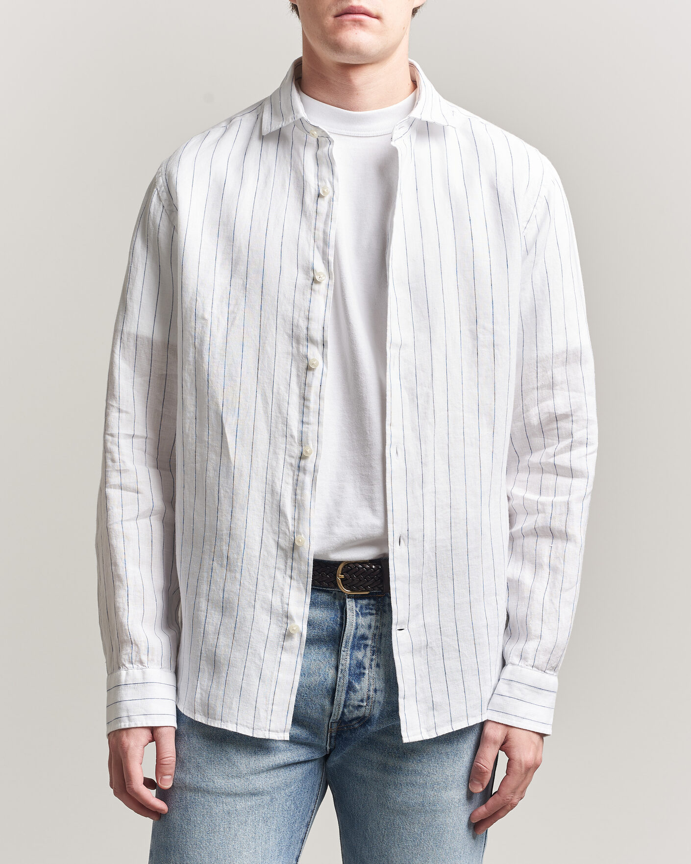 Herren | Hemden | GANT | Regular Fit Linen Striped Shirt White