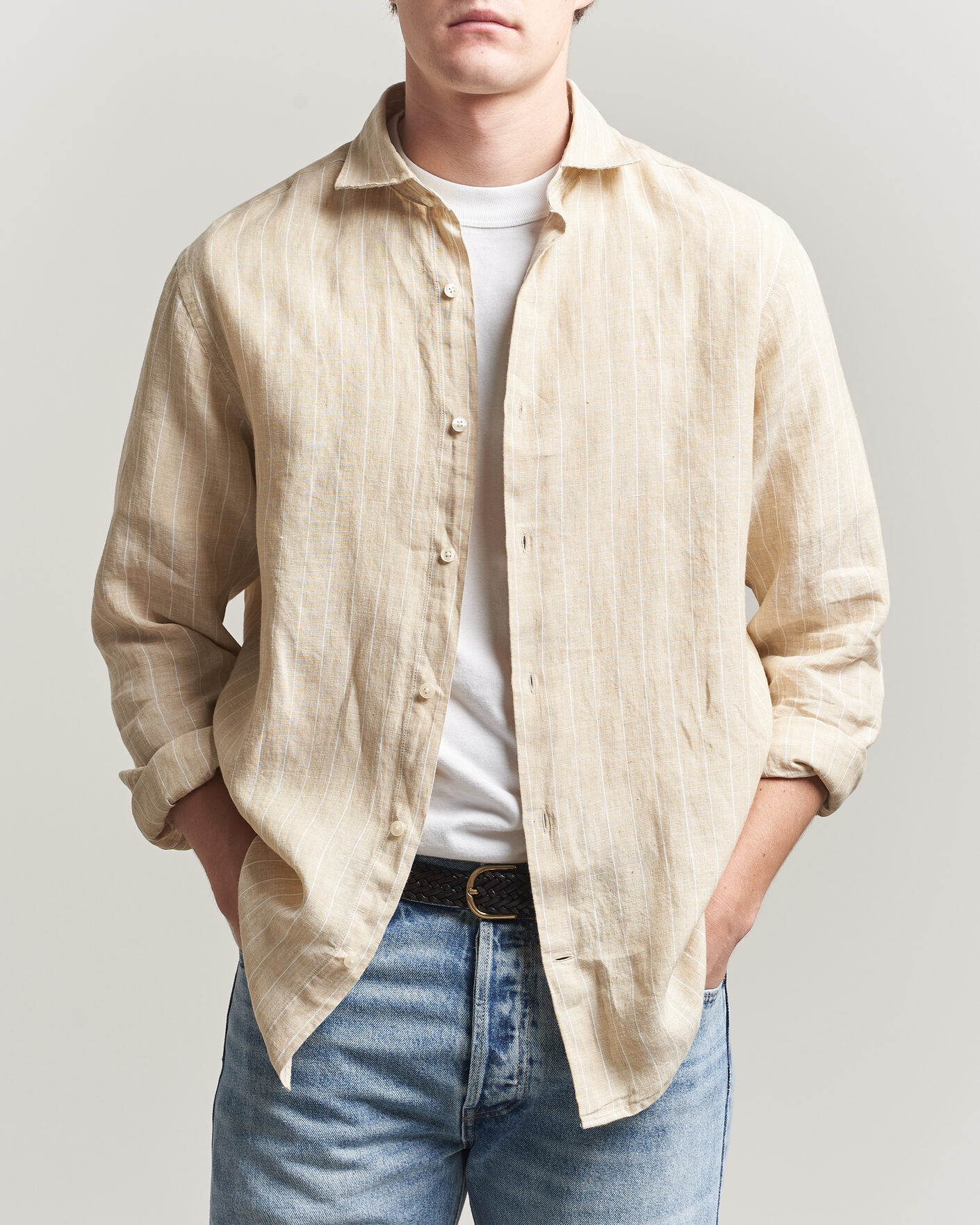 Herren | Hemden | Gant | Regular Fit Linen Striped Shirt Oat Beige
