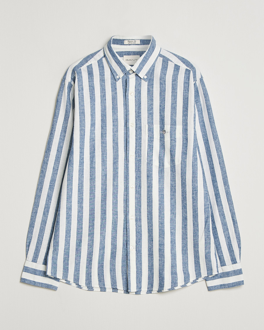 Herren | Hemden | GANT | Regular Fit Linen/Cotton Striped Shirt Vintage Blue