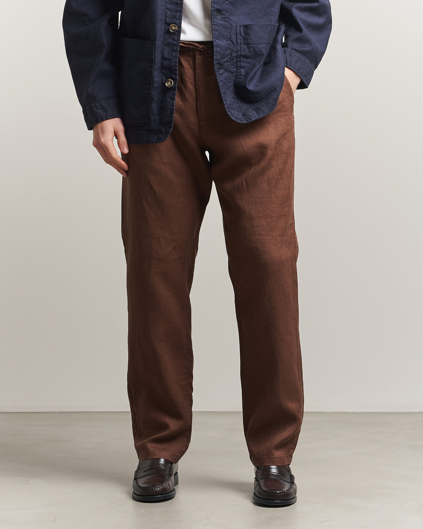 Herren | Hosen | Gant | Regular Fit Linen Drawstring Pants Mahogany Brown